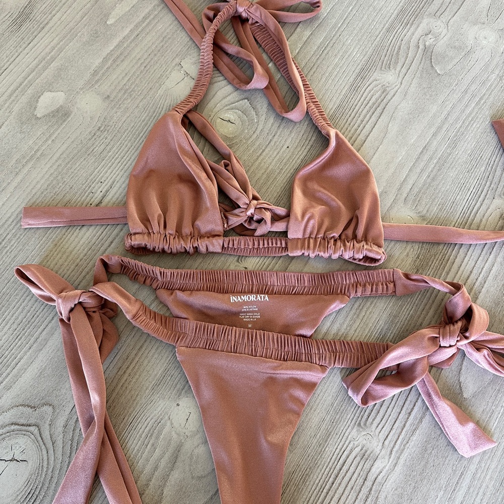 iNAMORATA Mauve Pink Tie Bikini Set - Picture 6 of 15